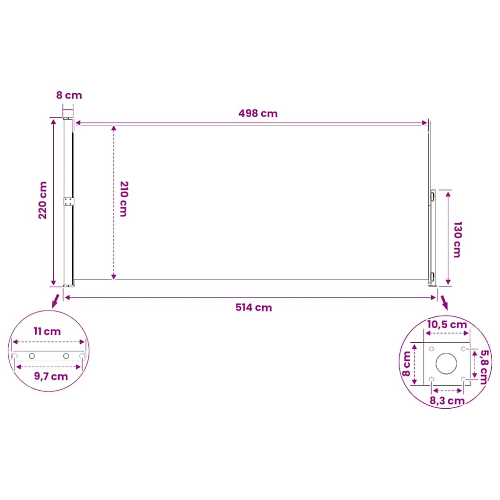 Patio Retractable Side Awning 220x514 cm Black