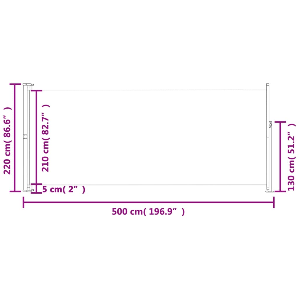 vidaXL Patio Retractable Side Awning 220x500 cm Cream