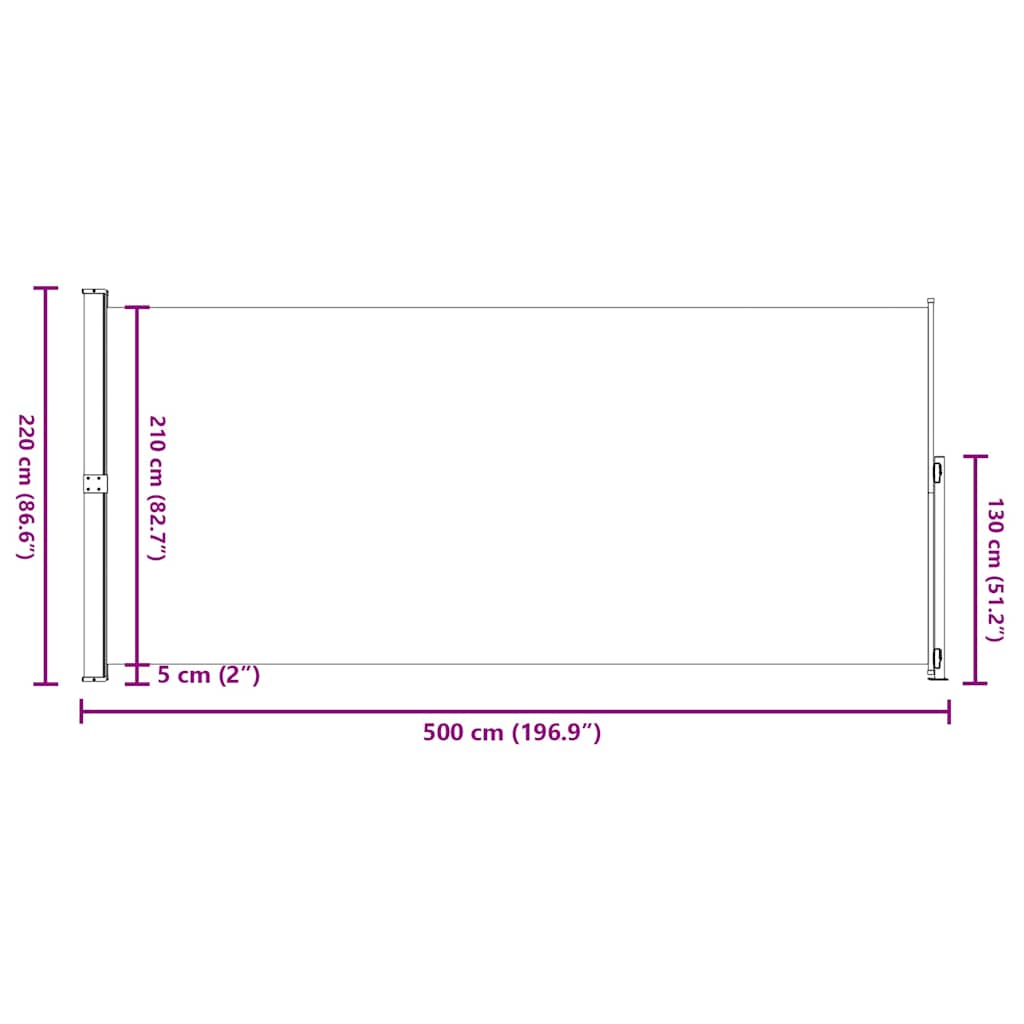 Patio Retractable Side Awning 220x500 cm Cream