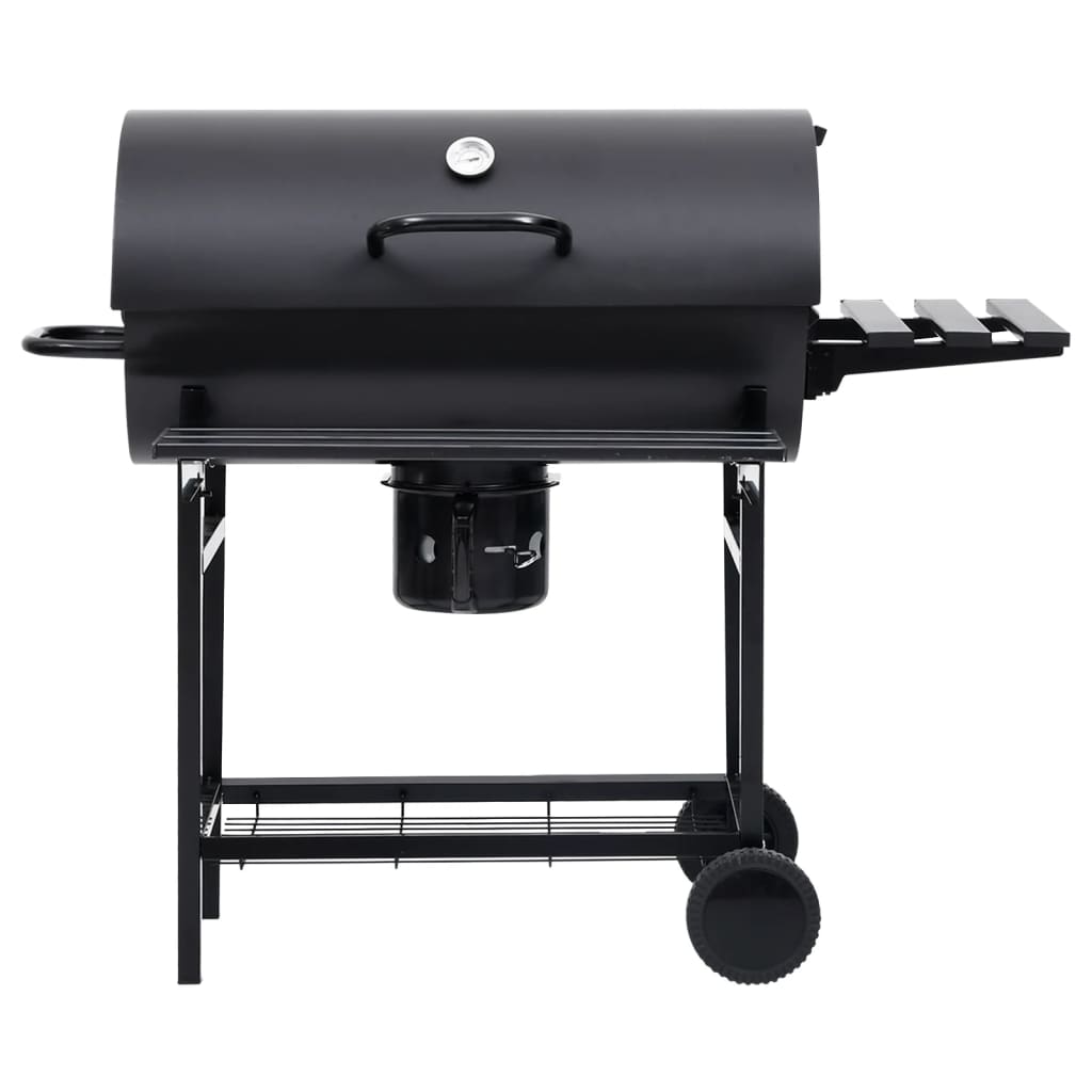 vidaXL Barrel Grill with Wheels and Shelves Black Steel 115x85x95 cm