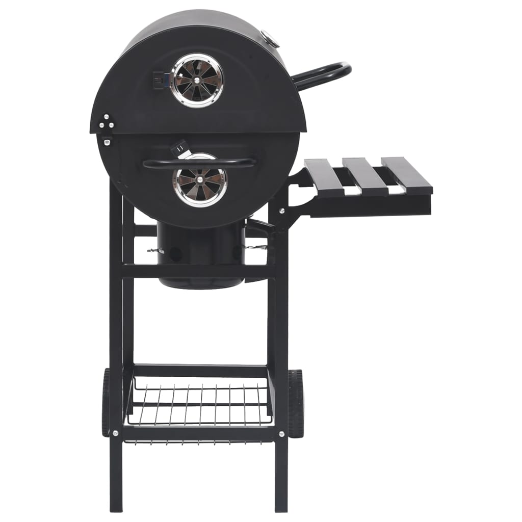 vidaXL Barrel Grill with Wheels and Shelves Black Steel 115x85x95 cm