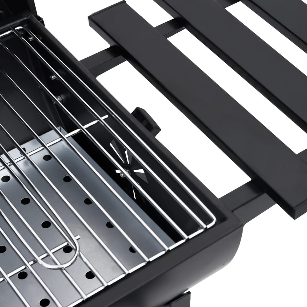 vidaXL Barrel Grill with Wheels and Shelves Black Steel 115x85x95 cm