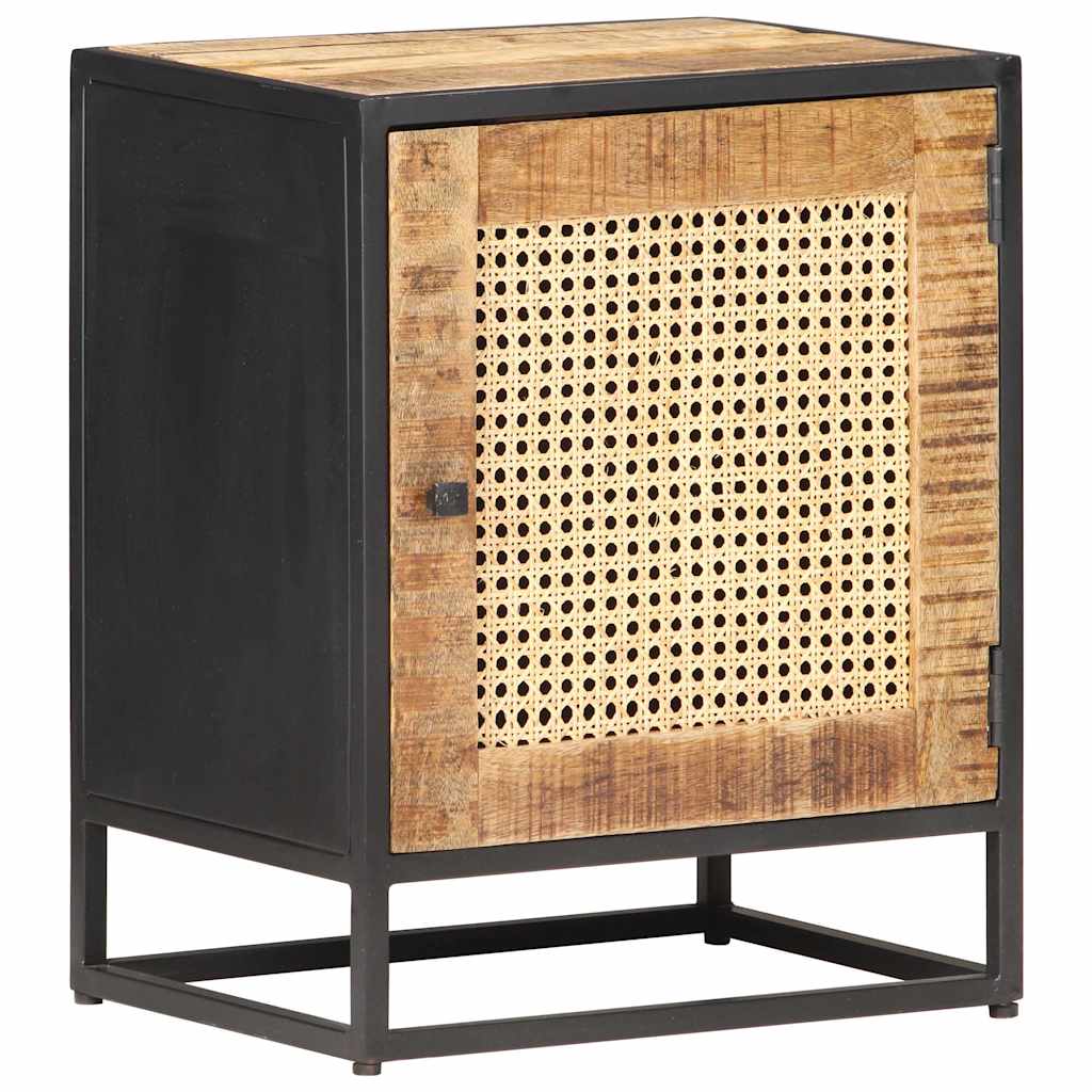 323140 vidaXL Bedside Cabinet 40x30x50 cm Rough Mango Wood and Natural Cane
