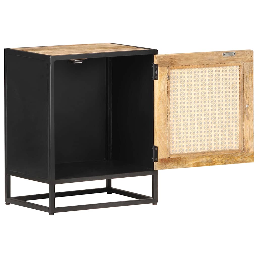 323140 vidaXL Bedside Cabinet 40x30x50 cm Rough Mango Wood and Natural Cane
