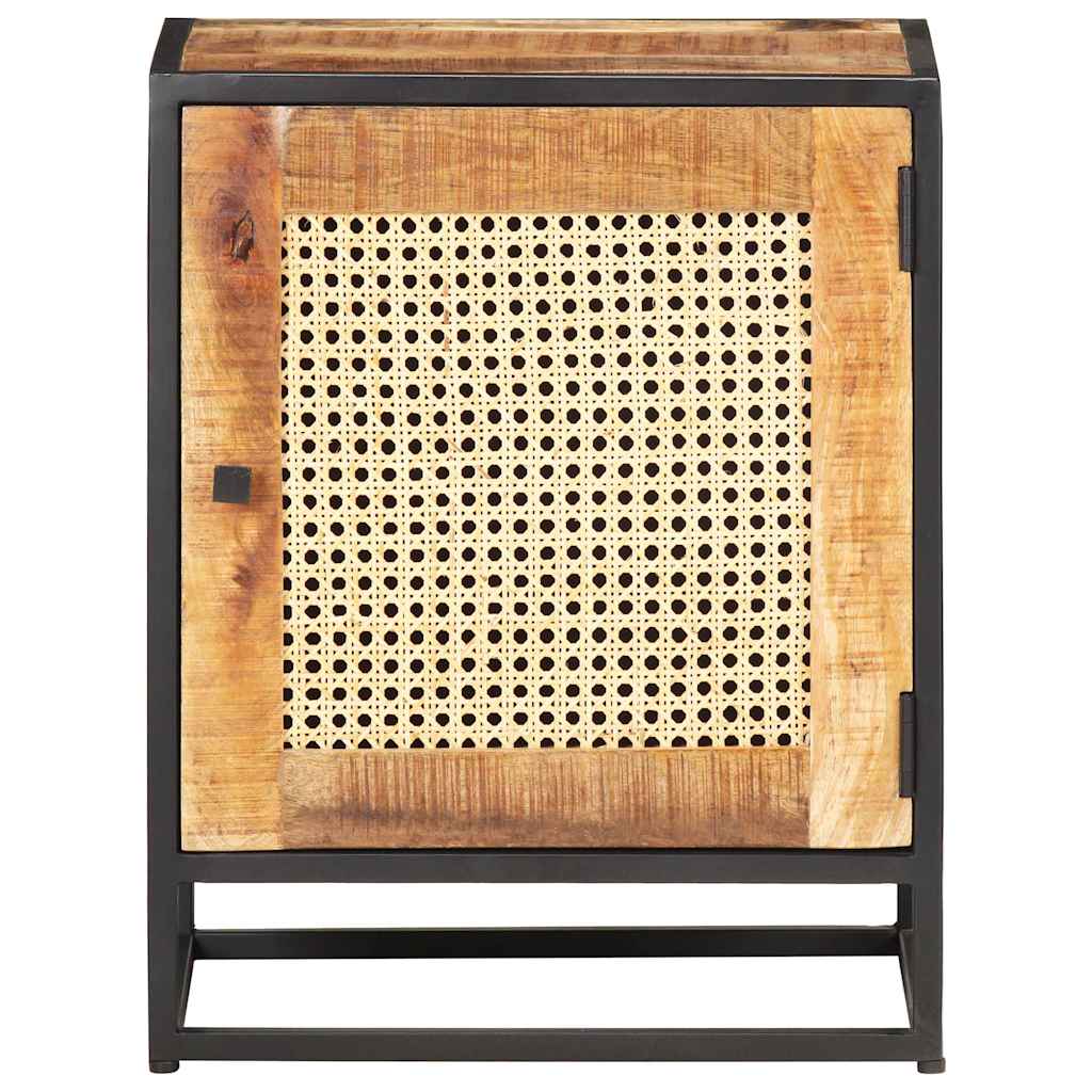 323140 vidaXL Bedside Cabinet 40x30x50 cm Rough Mango Wood and Natural Cane