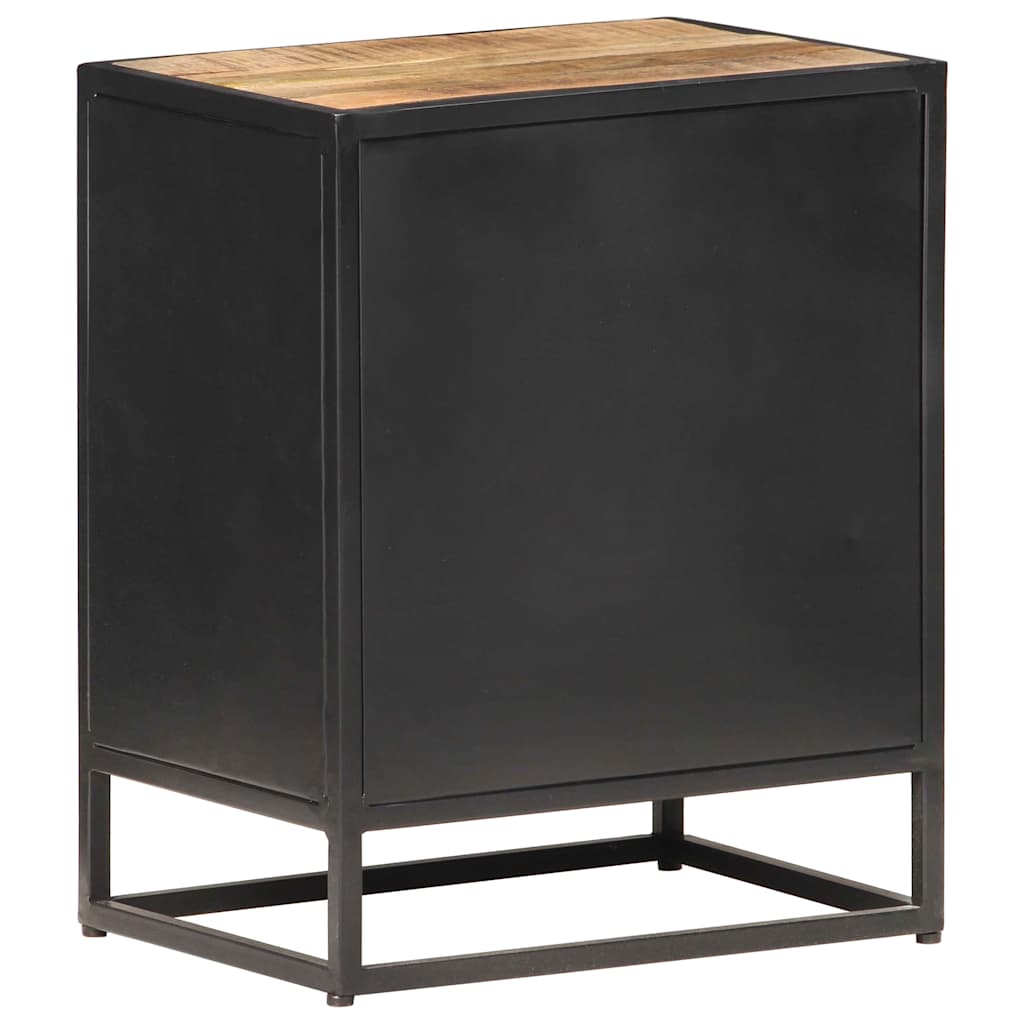 323140 vidaXL Bedside Cabinet 40x30x50 cm Rough Mango Wood and Natural Cane