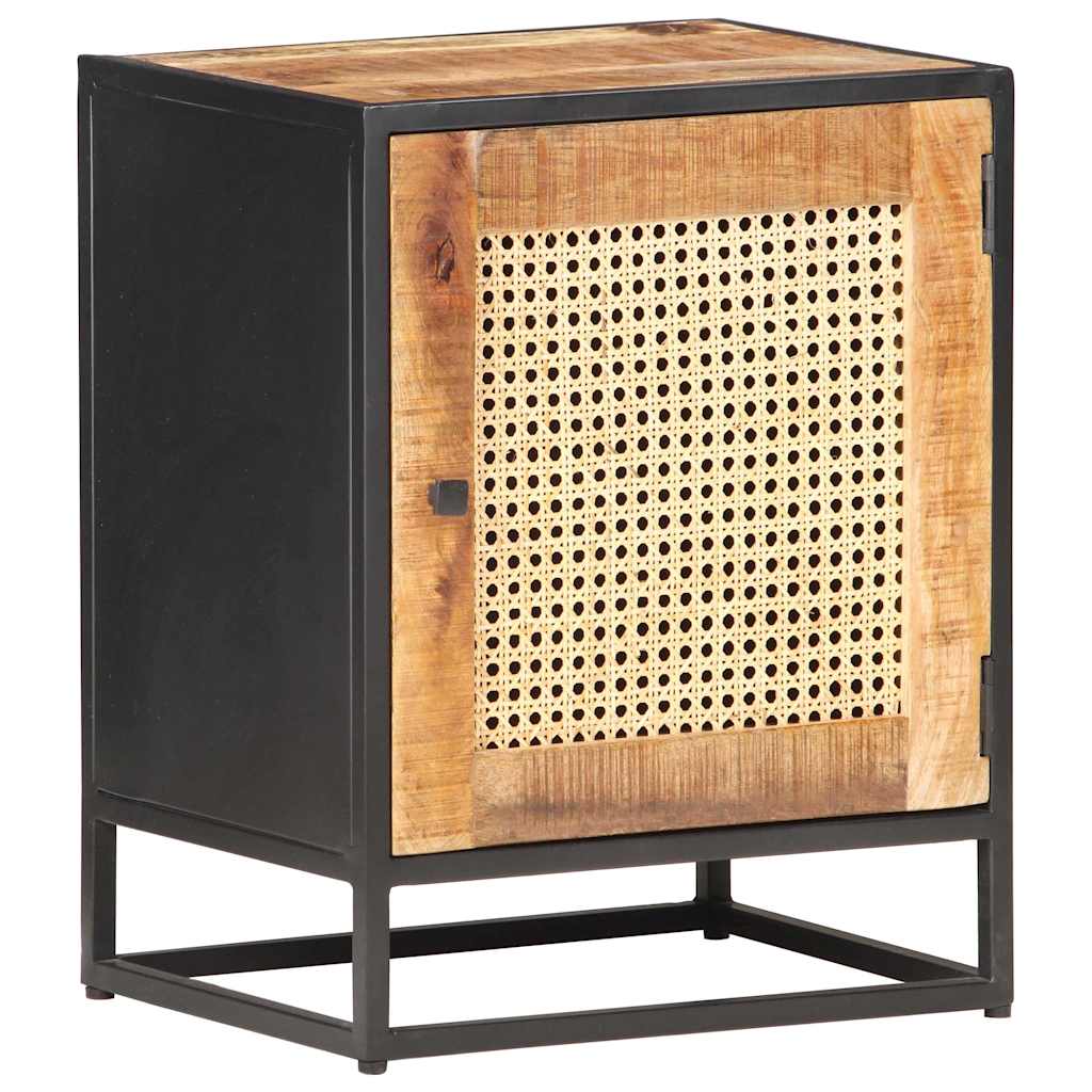 323140 vidaXL Bedside Cabinet 40x30x50 cm Rough Mango Wood and Natural Cane