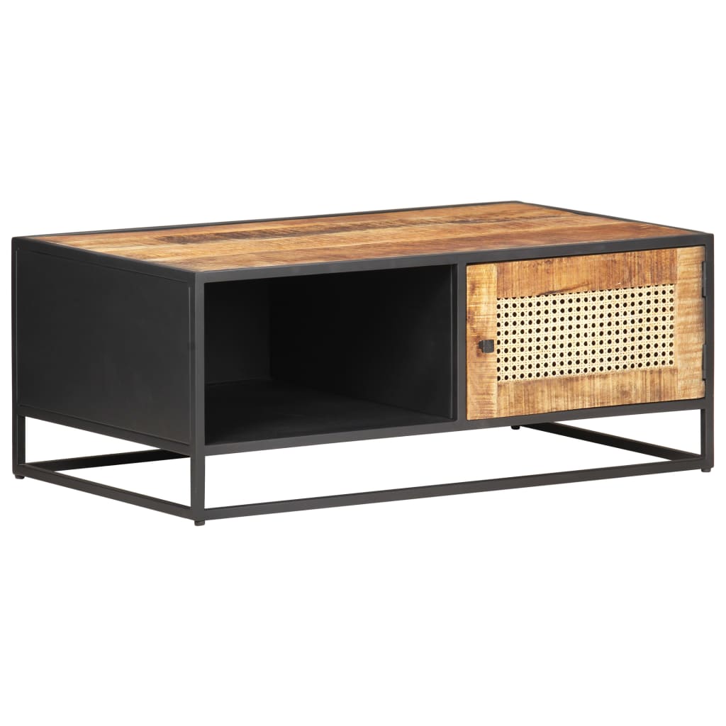 323143 vidaXL Coffee Table 90x50x35 cm Rough Mango Wood and Natural Cane