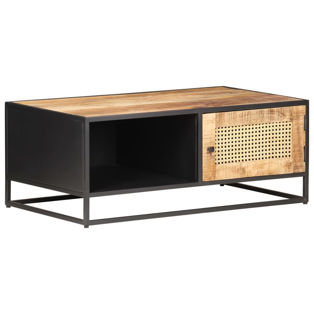 323143 vidaXL Coffee Table 90x50x35 cm Rough Mango Wood and Natural Cane