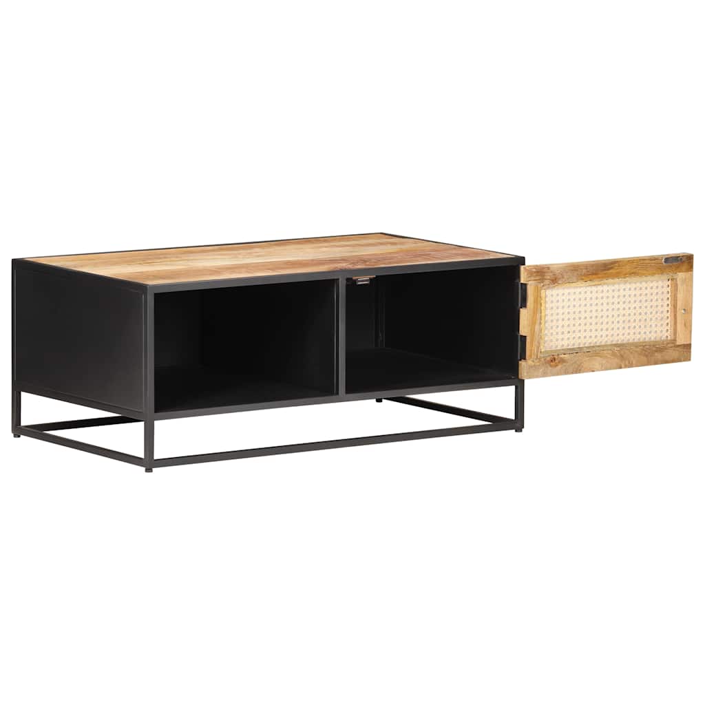 323143 vidaXL Coffee Table 90x50x35 cm Rough Mango Wood and Natural Cane