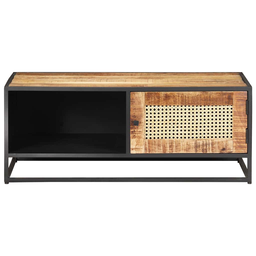 323143 vidaXL Coffee Table 90x50x35 cm Rough Mango Wood and Natural Cane