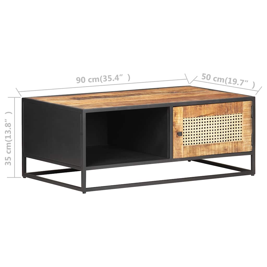 323143 vidaXL Coffee Table 90x50x35 cm Rough Mango Wood and Natural Cane