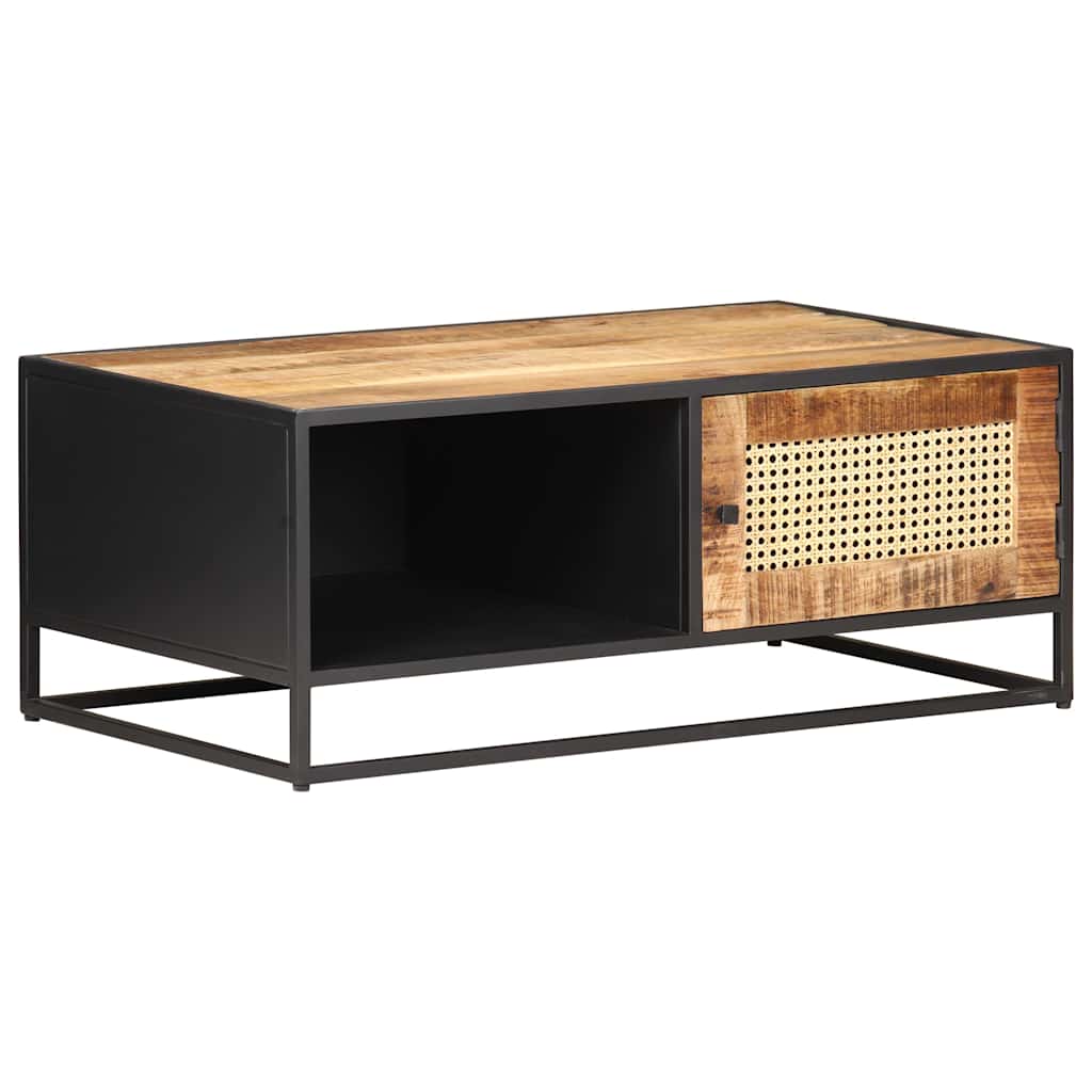 323143 vidaXL Coffee Table 90x50x35 cm Rough Mango Wood and Natural Cane