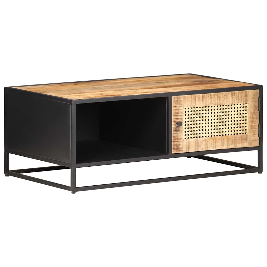 323143 vidaXL Coffee Table 90x50x35 cm Rough Mango Wood and Natural Cane