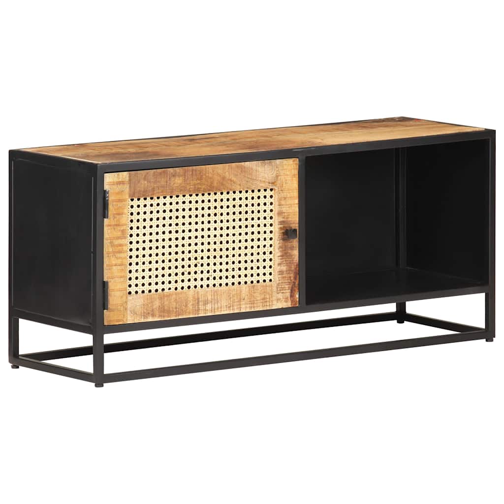 323144 vidaXL TV Cabinet 90x30x40 cm Rough Mango Wood and Natural Cane