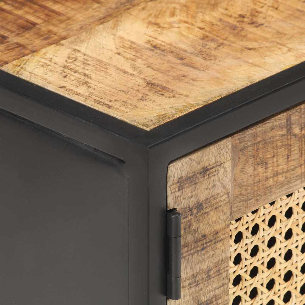 323144 vidaXL TV Cabinet 90x30x40 cm Rough Mango Wood and Natural Cane