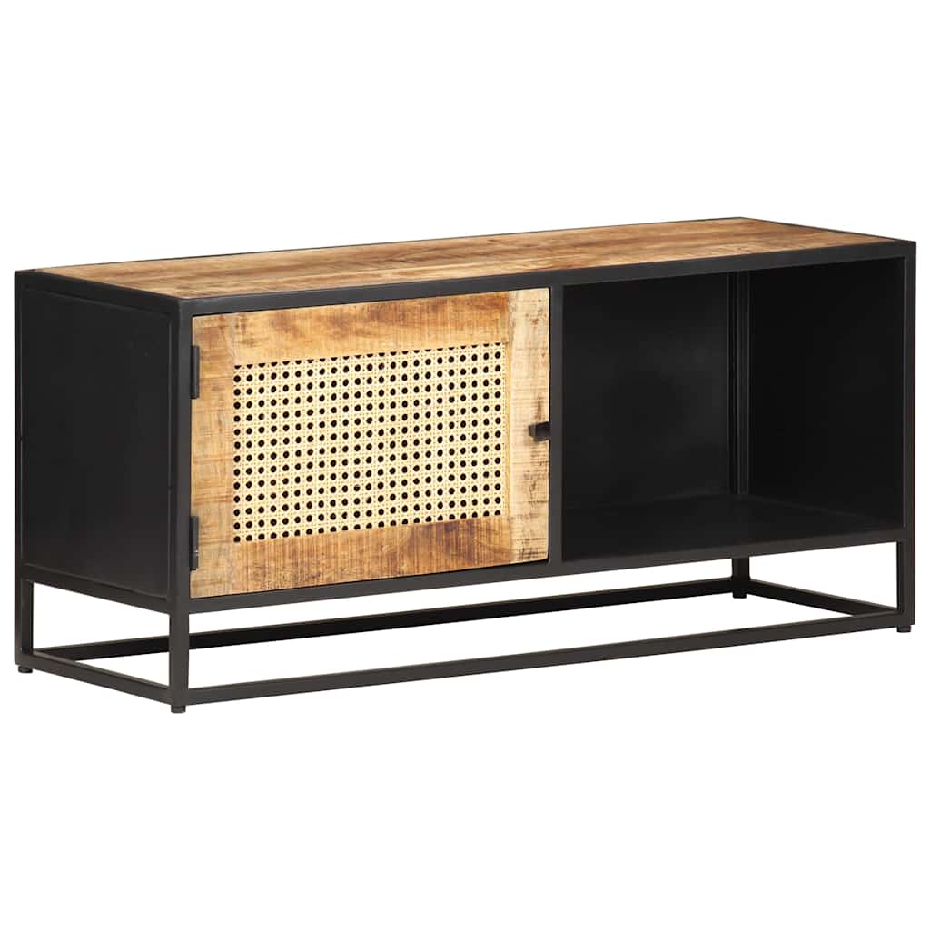323144 vidaXL TV Cabinet 90x30x40 cm Rough Mango Wood and Natural Cane