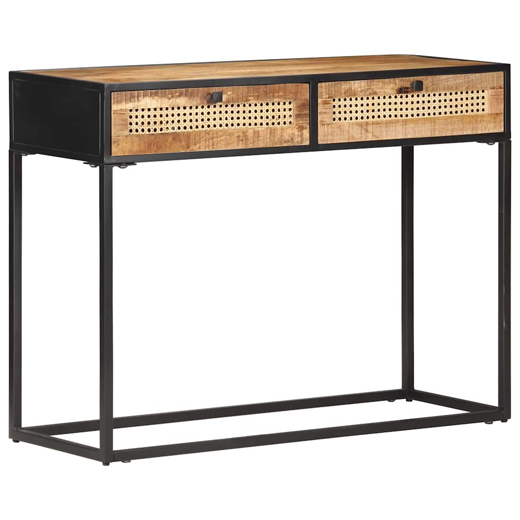 323145 vidaXL Console Table 100x35x75 cm Rough Mango Wood and Natural Cane