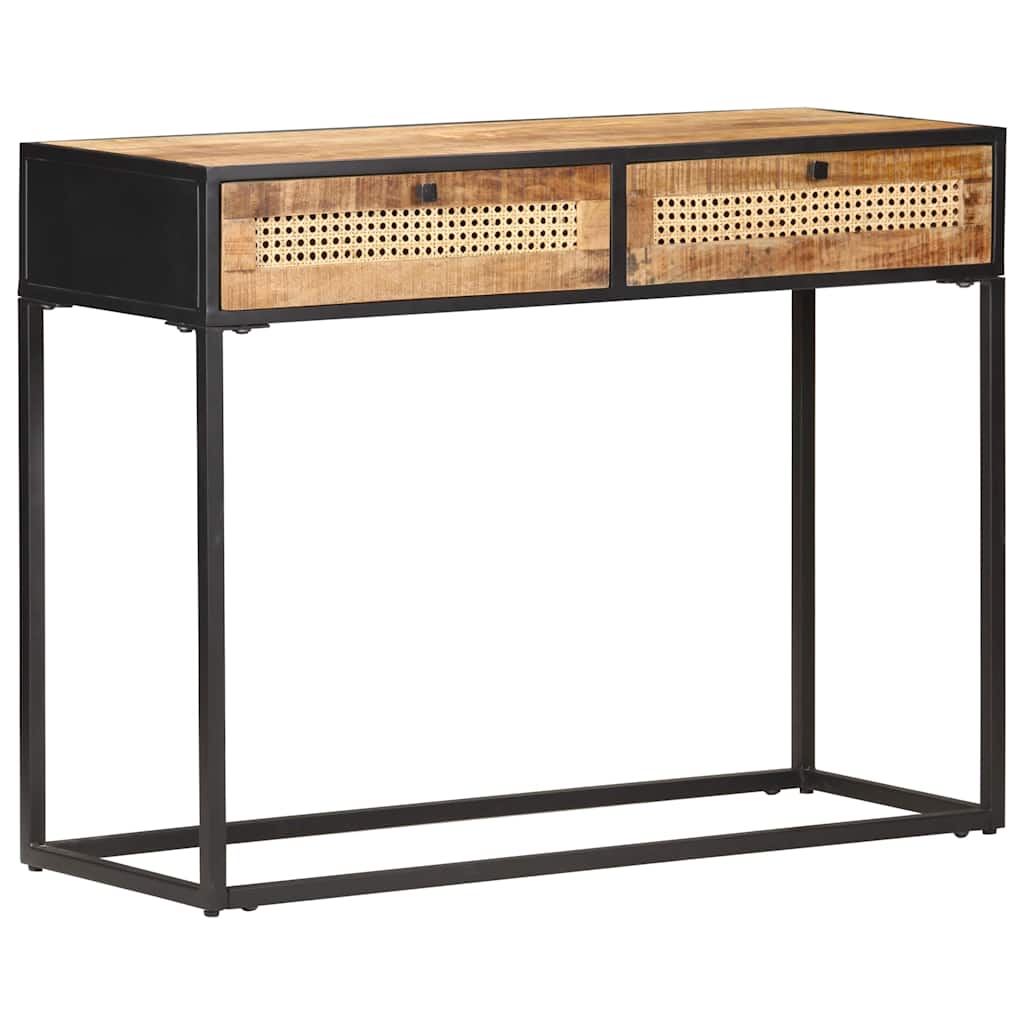 323145 vidaXL Console Table 100x35x75 cm Rough Mango Wood and Natural Cane