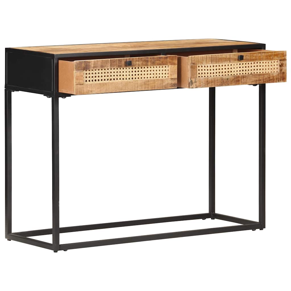 323145 vidaXL Console Table 100x35x75 cm Rough Mango Wood and Natural Cane