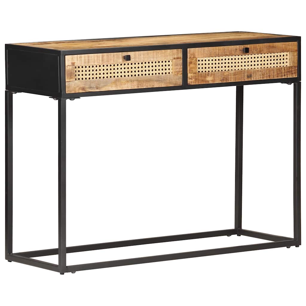 323145 vidaXL Console Table 100x35x75 cm Rough Mango Wood and Natural Cane