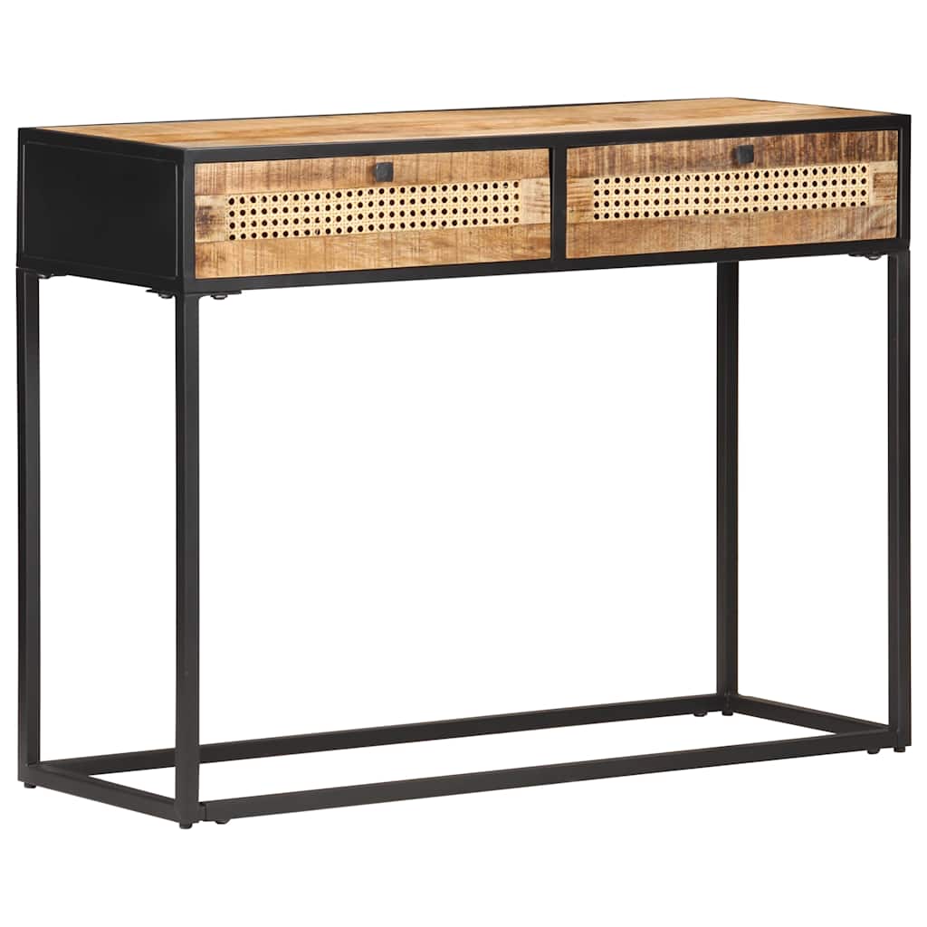 323145 vidaXL Console Table 100x35x75 cm Rough Mango Wood and Natural Cane