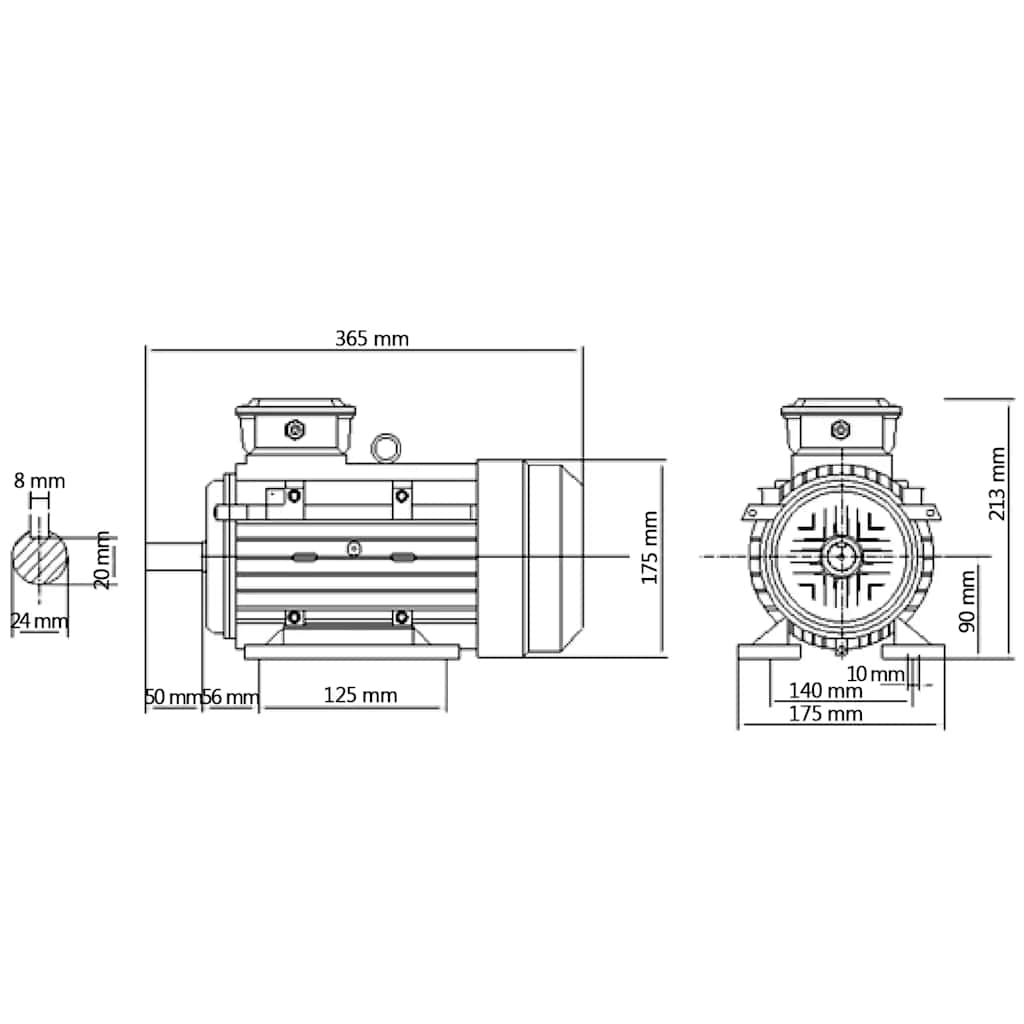 3 Phase Electric Motor Aluminium 2.2kW/3HP 2 Pole 2840 RPM