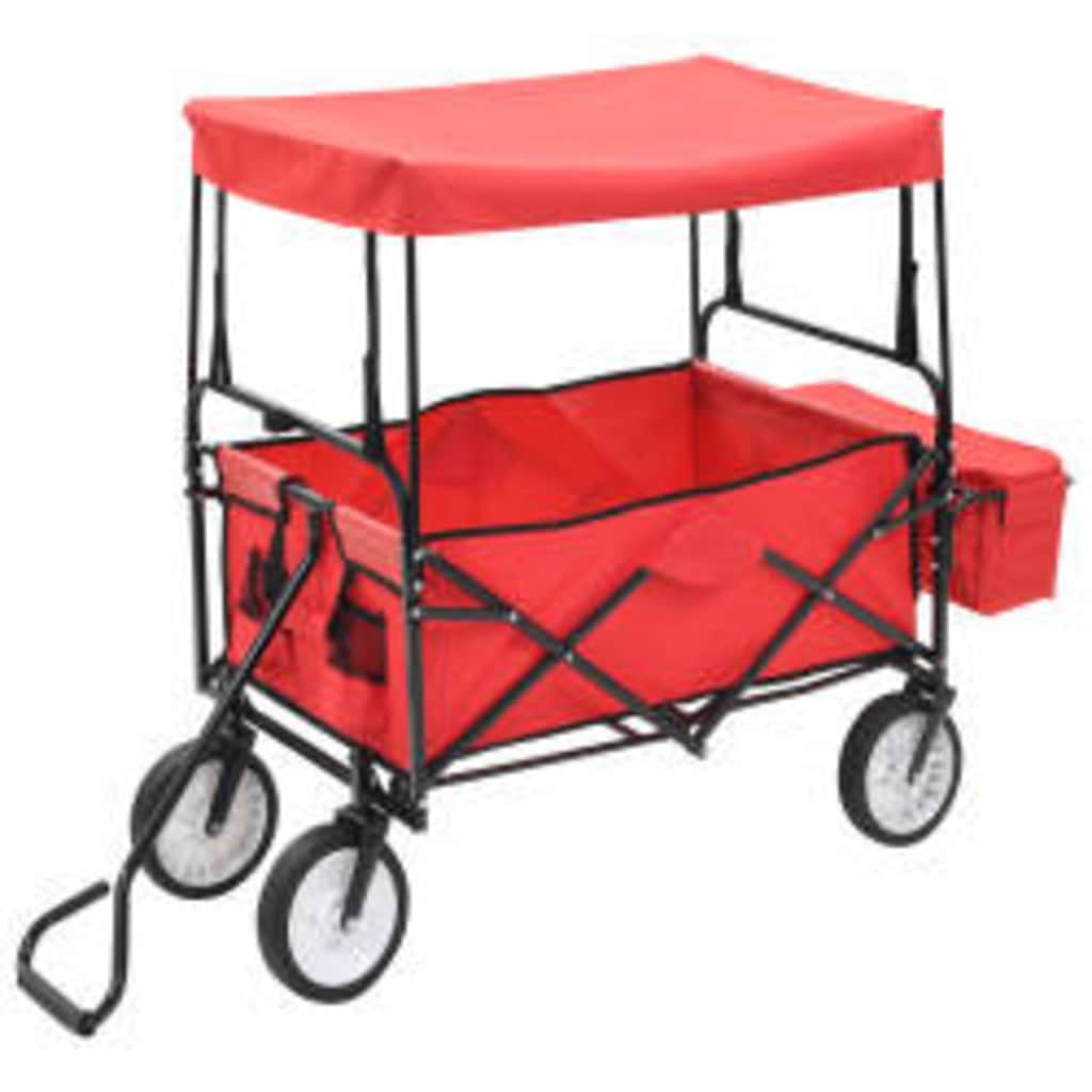 147589 vidaXL Folding Hand Trolley with Canopy Steel Red