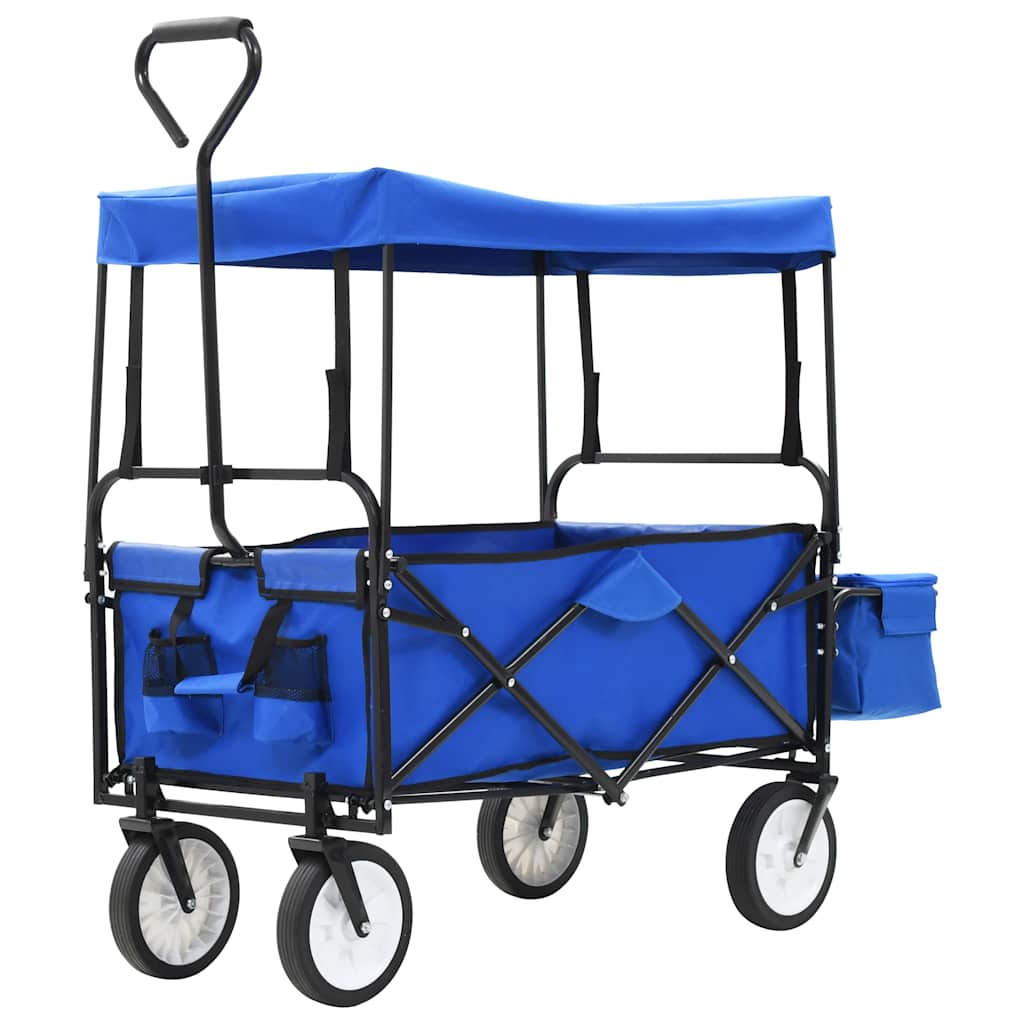 147590 vidaXL Folding Hand Trolley with Canopy Steel Blue