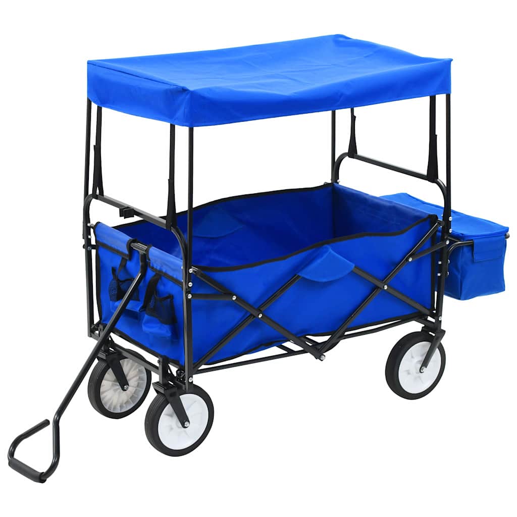 147590 vidaXL Folding Hand Trolley with Canopy Steel Blue