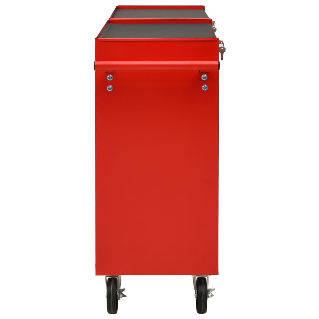 vidaXL Tool Trolley with 10 Drawers Steel Red (147175+147176)