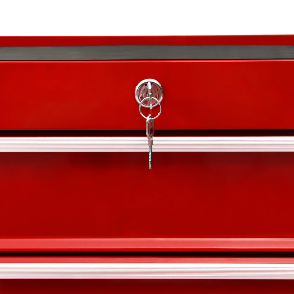 vidaXL Tool Trolley with 10 Drawers Steel Red (147175+147176)