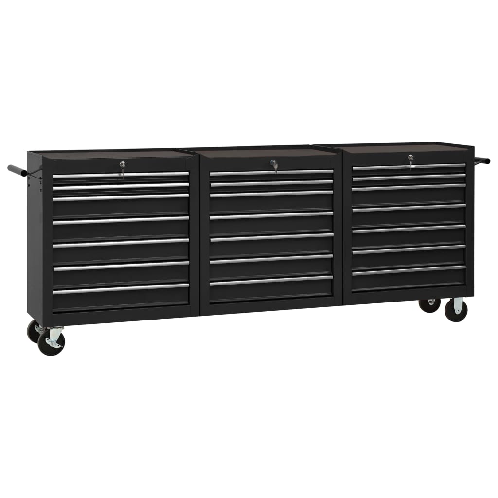 vidaXL Tool Trolley with 21 Drawers Steel Black (147185+2x147186)