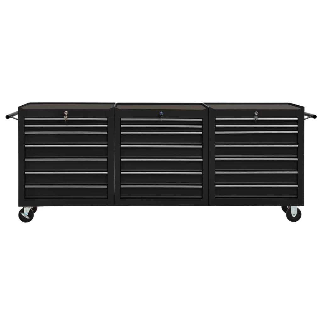 vidaXL Tool Trolley with 21 Drawers Steel Black (147185+2x147186)