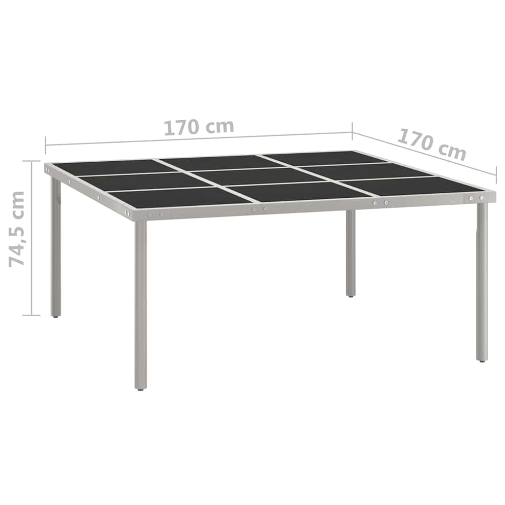 313084 vidaXL Garden Dining Table 170x170x74,5 cm Glass and Steel