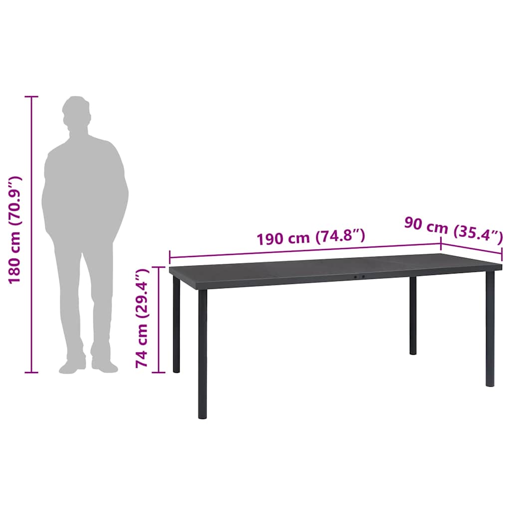 313088 vidaXL Outdoor Dining Table Anthracite 190x90x74 cm Steel