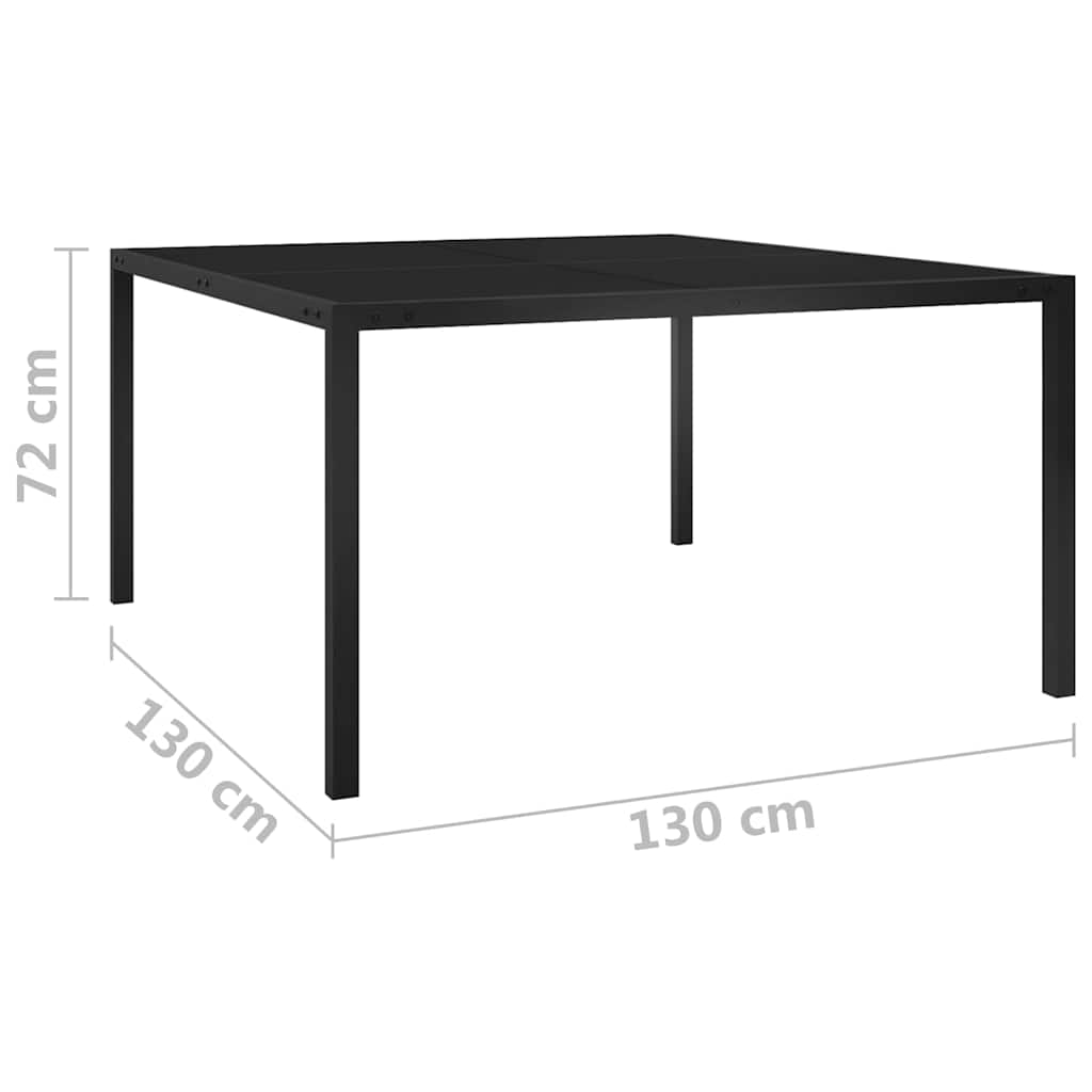 313099 vidaXL Garden Table 130x130x72 cm Black Steel and Glass