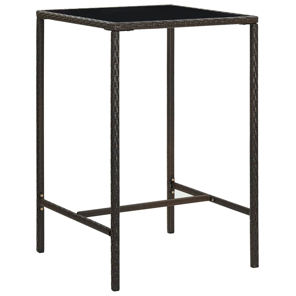 313457 vidaXL Garden Bar Table Brown 70x70x110 cm Poly Rattan and Glass