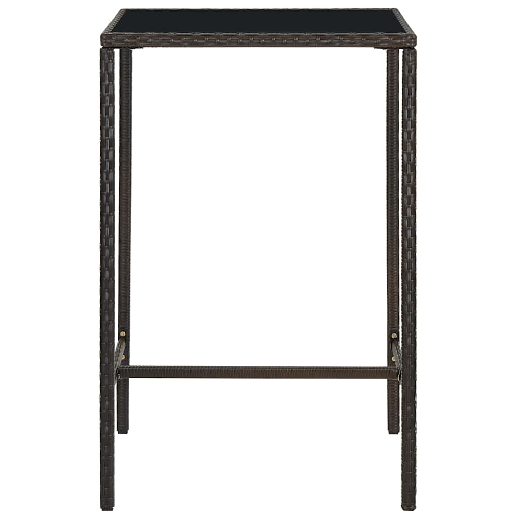 313457 vidaXL Garden Bar Table Brown 70x70x110 cm Poly Rattan and Glass