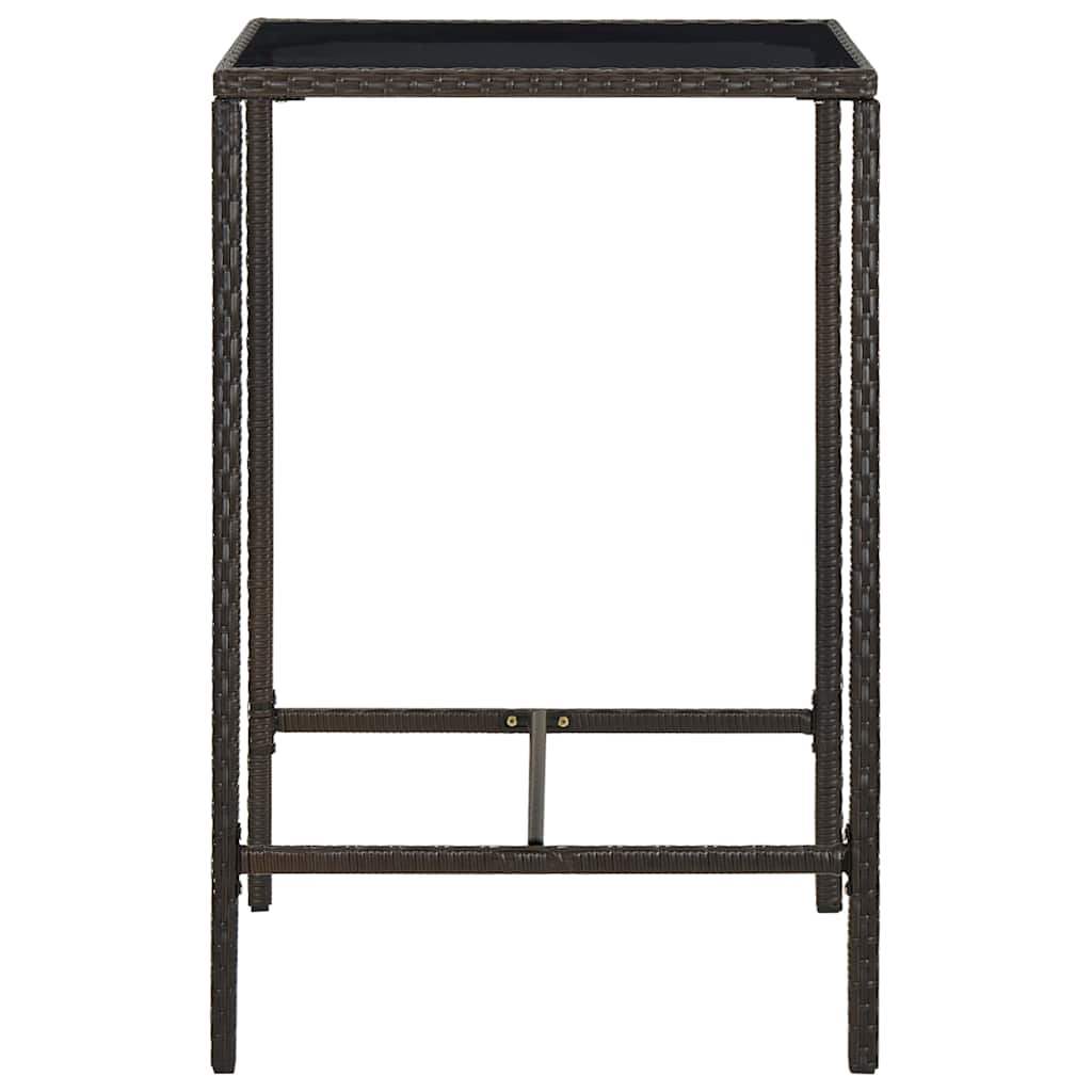 313457 vidaXL Garden Bar Table Brown 70x70x110 cm Poly Rattan and Glass
