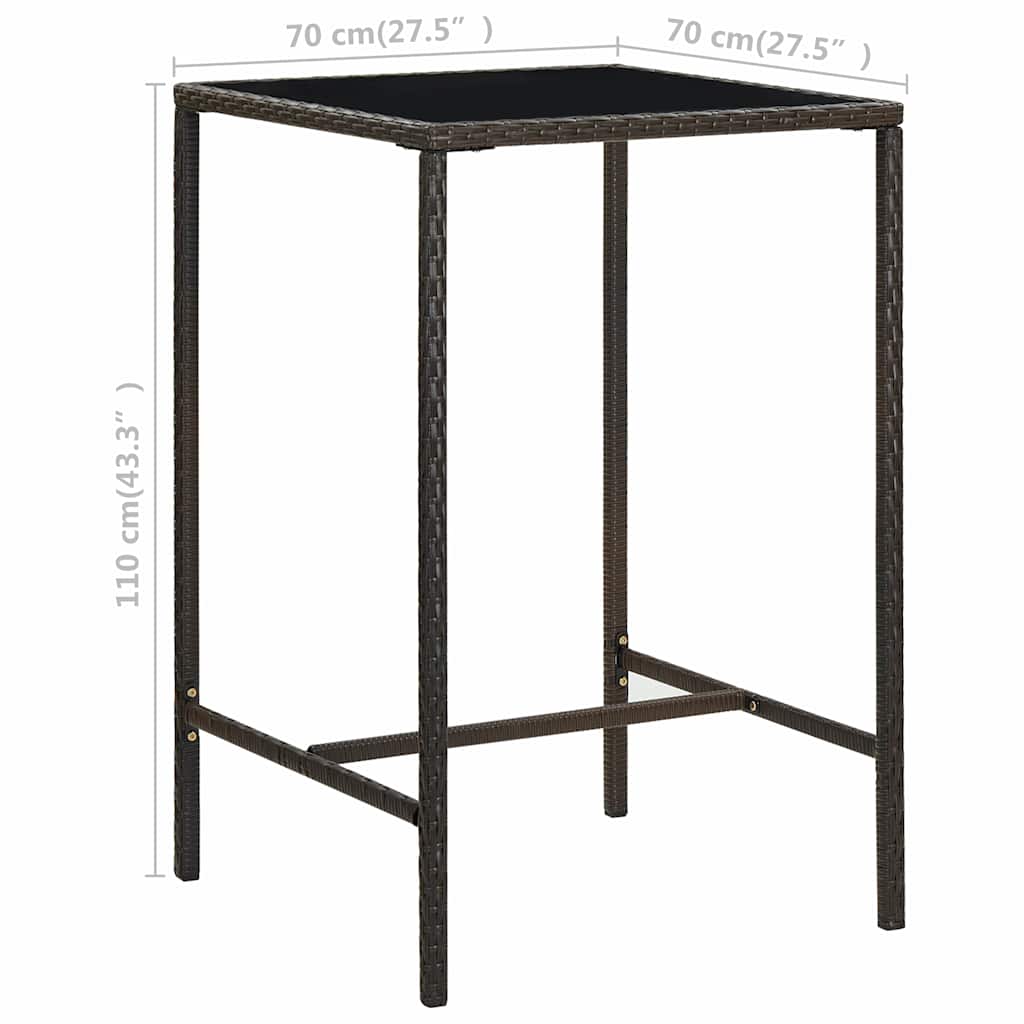 313457 vidaXL Garden Bar Table Brown 70x70x110 cm Poly Rattan and Glass