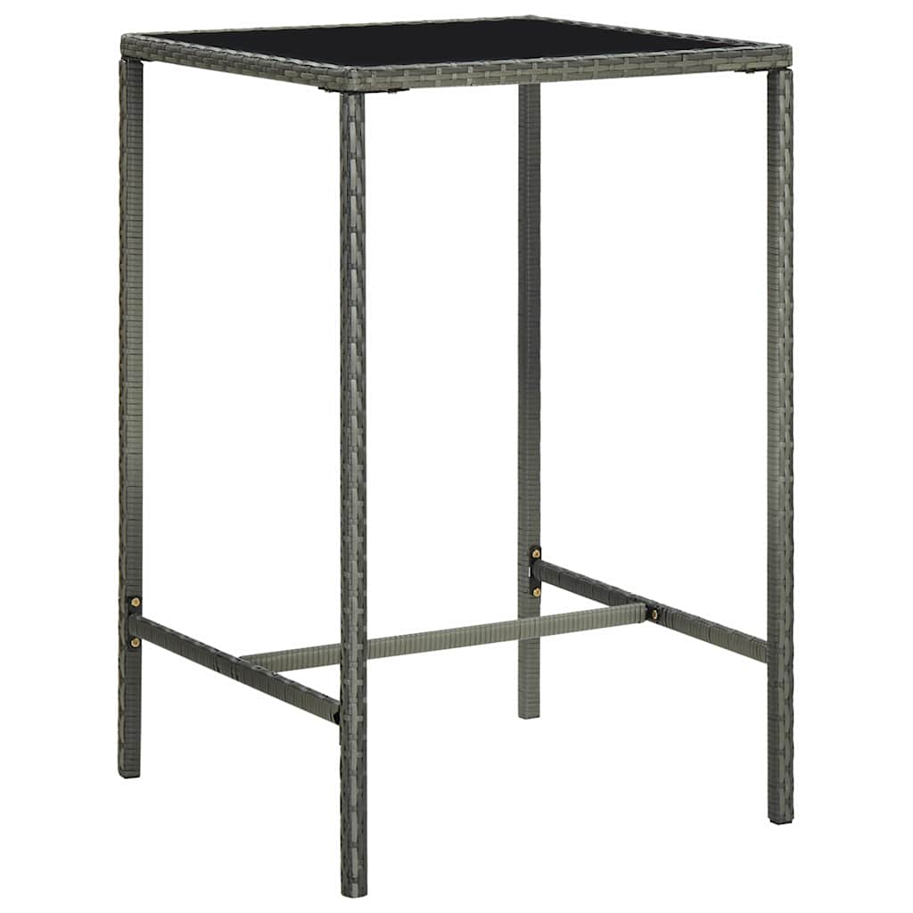 313459 vidaXL Garden Bar Table Grey 70x70x110 cm Poly Rattan and Glass