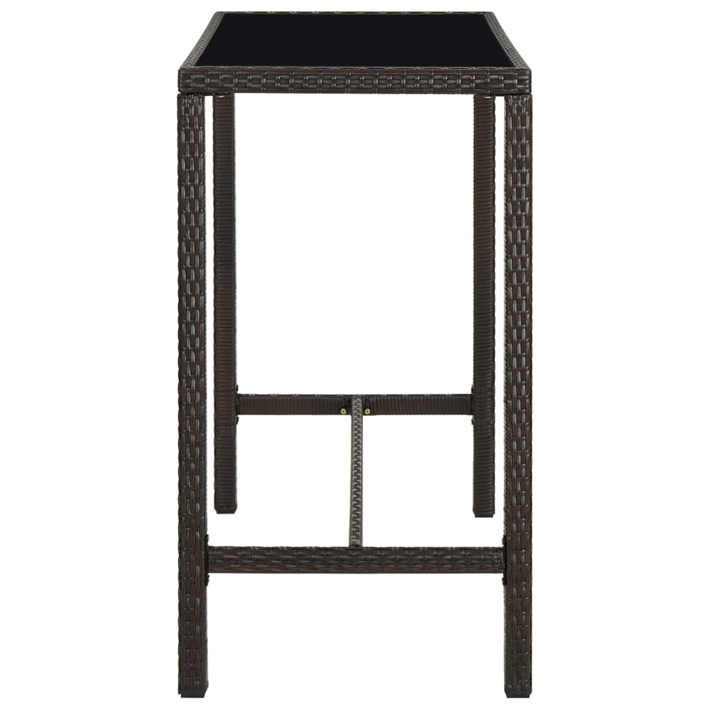 vidaXL Garden Bar Table Brown 130x60x110 cm Poly Rattan and Glass