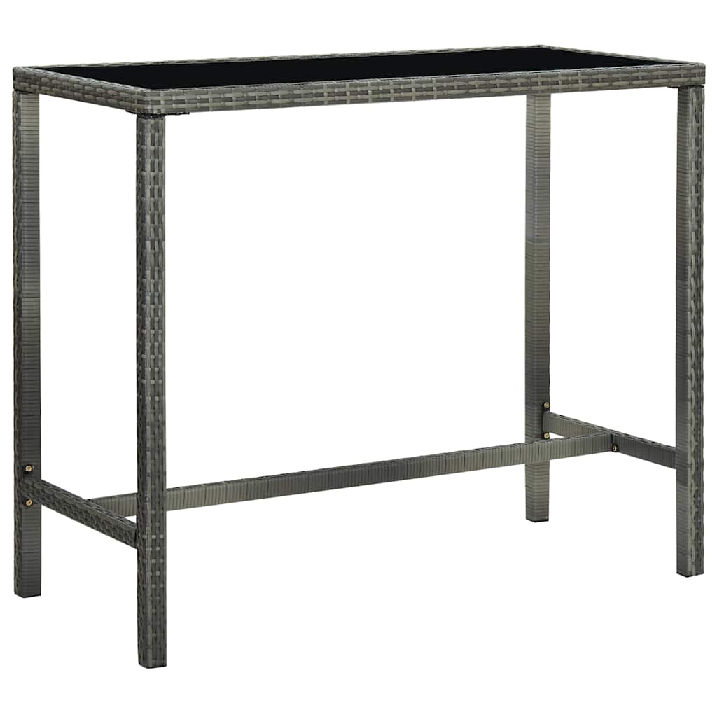 313462 vidaXL Garden Bar Table Grey 130x60x110 cm Poly Rattan and Glass