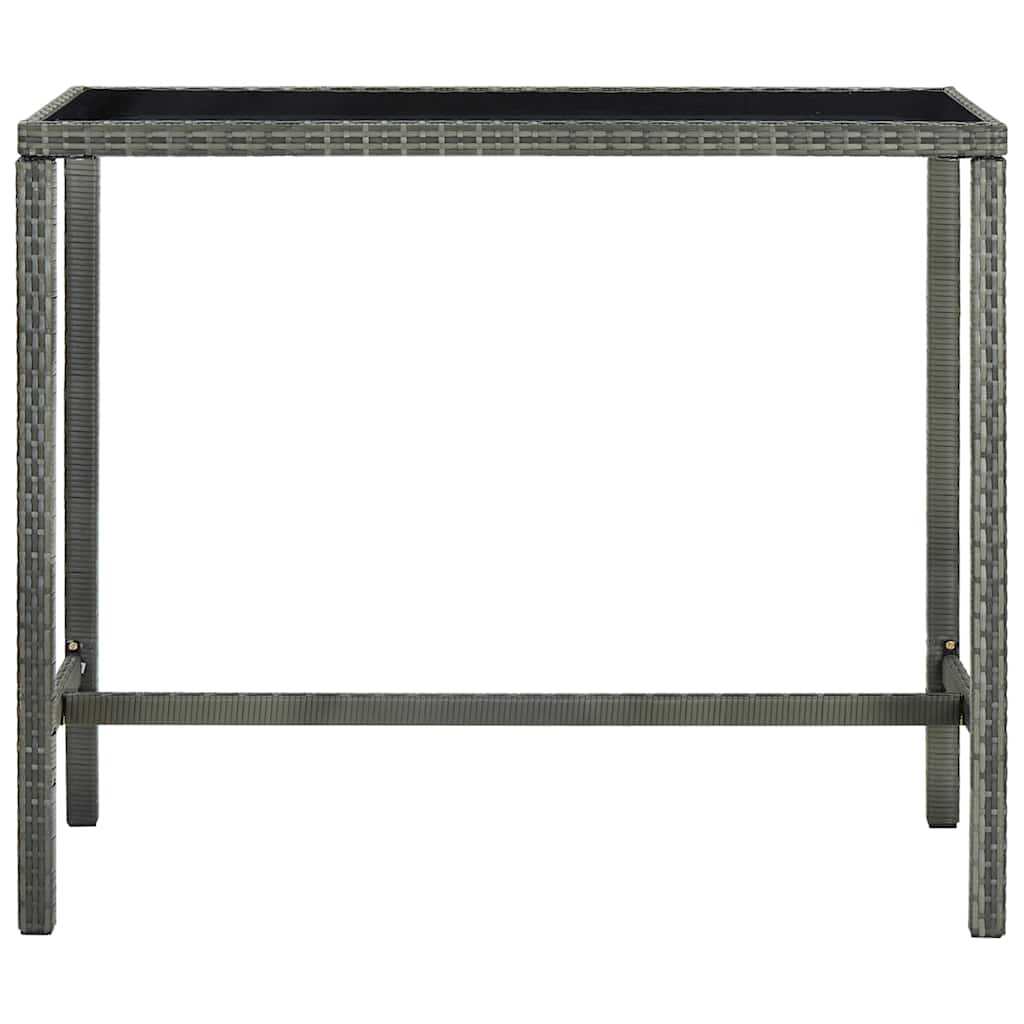 313462 vidaXL Garden Bar Table Grey 130x60x110 cm Poly Rattan and Glass