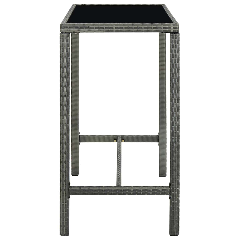 313462 vidaXL Garden Bar Table Grey 130x60x110 cm Poly Rattan and Glass