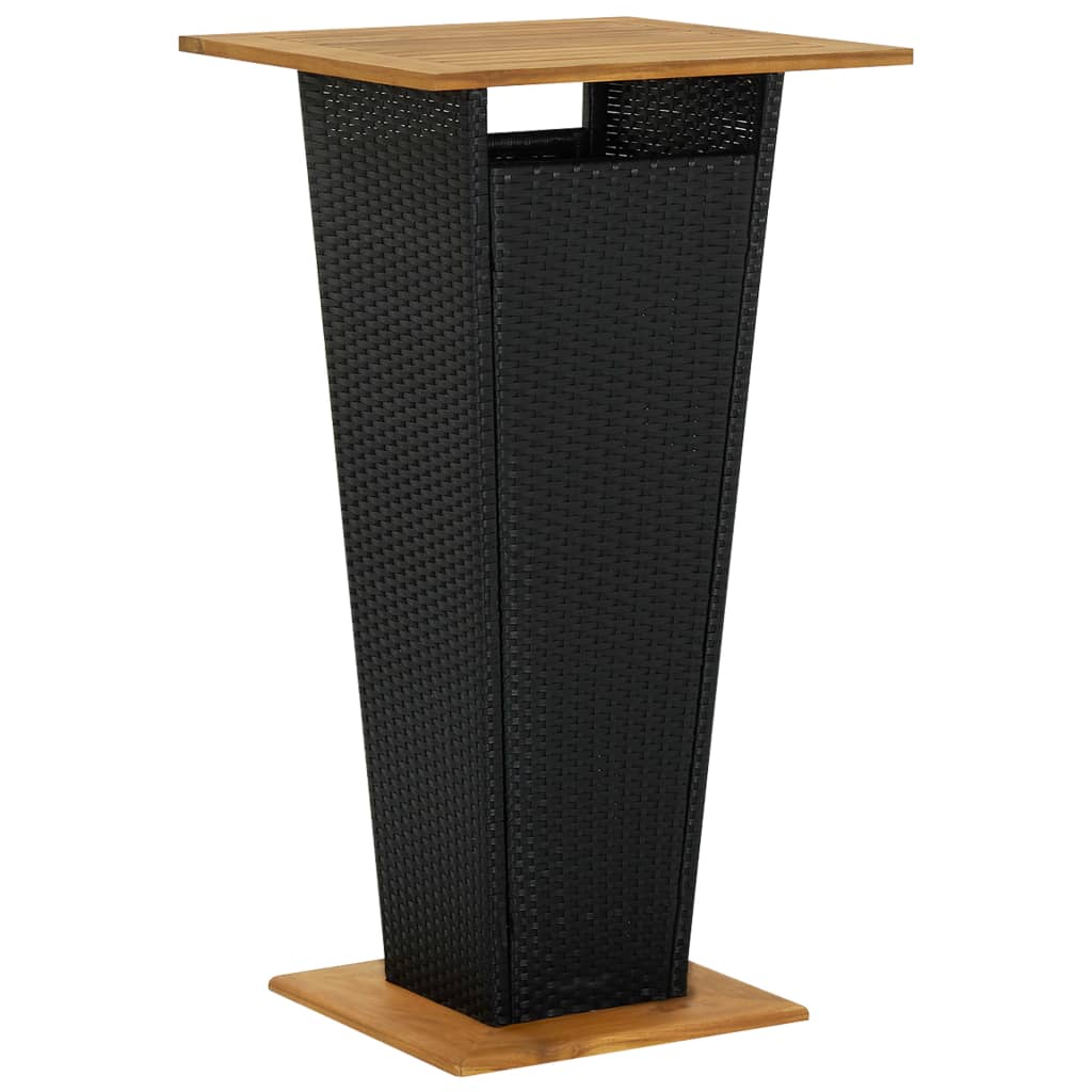 313463 vidaXL Bar Table Black 60x60x110 cm Poly Rattan and Solid Acacia Wood