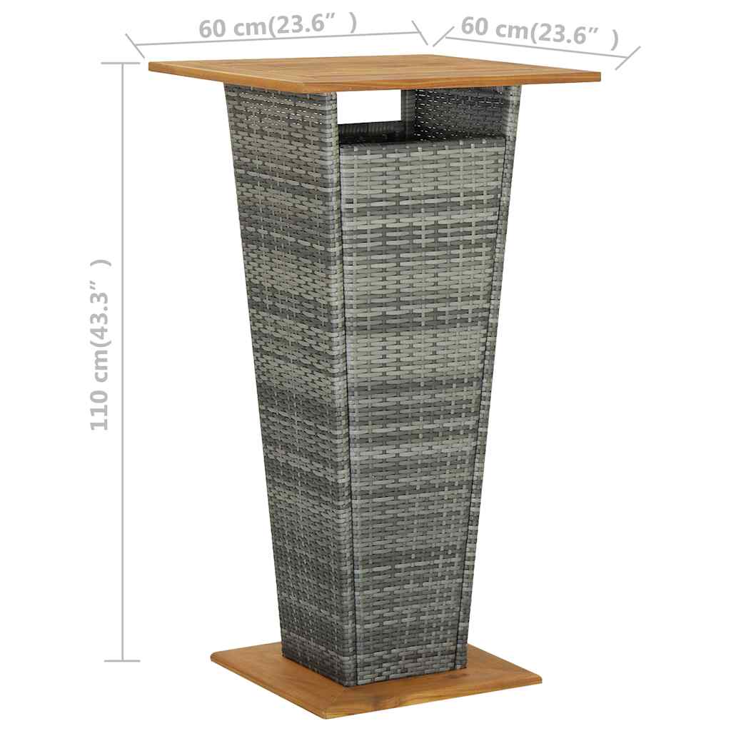 313464 vidaXL Bar Table Grey 60x60x110 cm Poly Rattan and Solid Acacia Wood