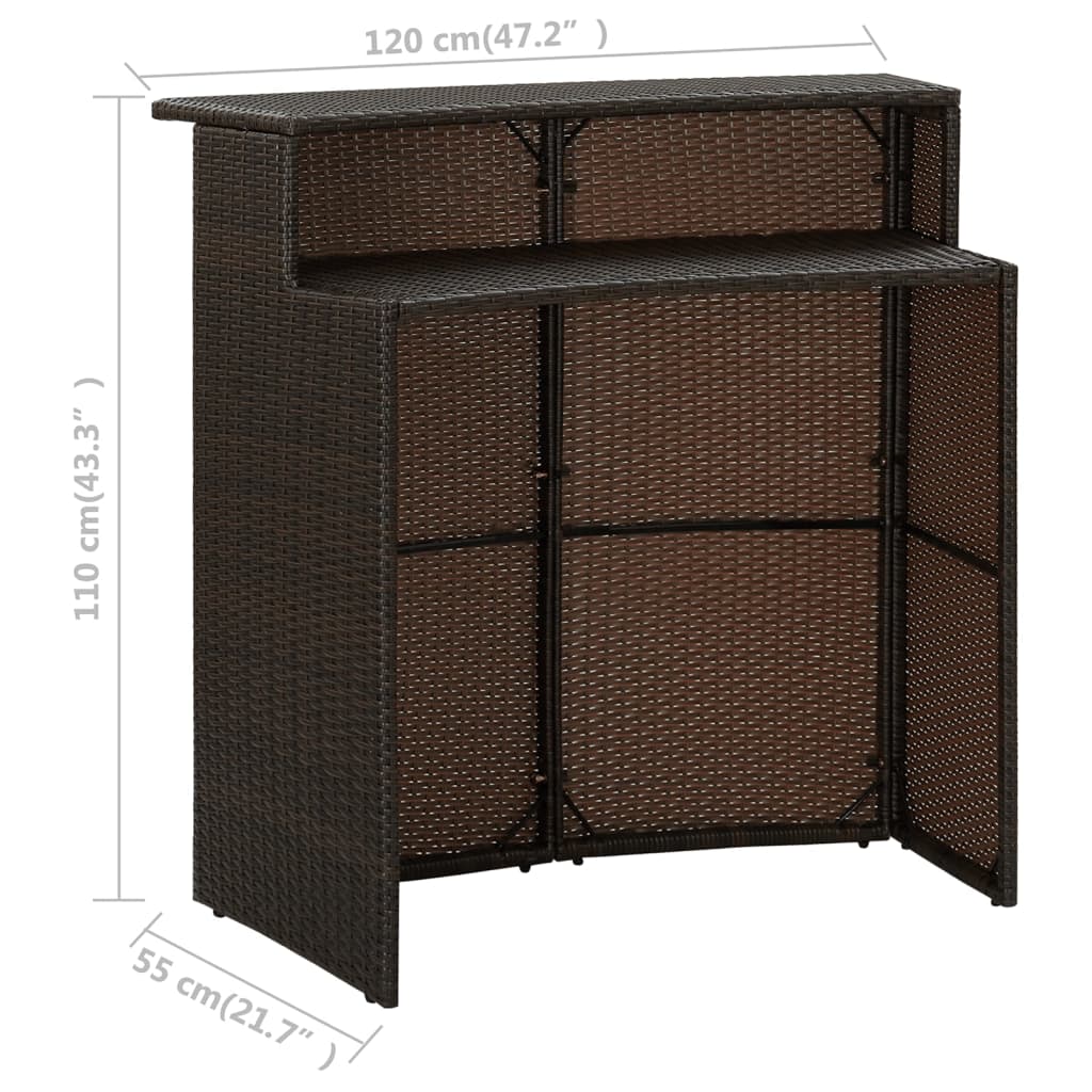 vidaXL Garden Bar Table Brown 120x55x110 cm Poly Rattan