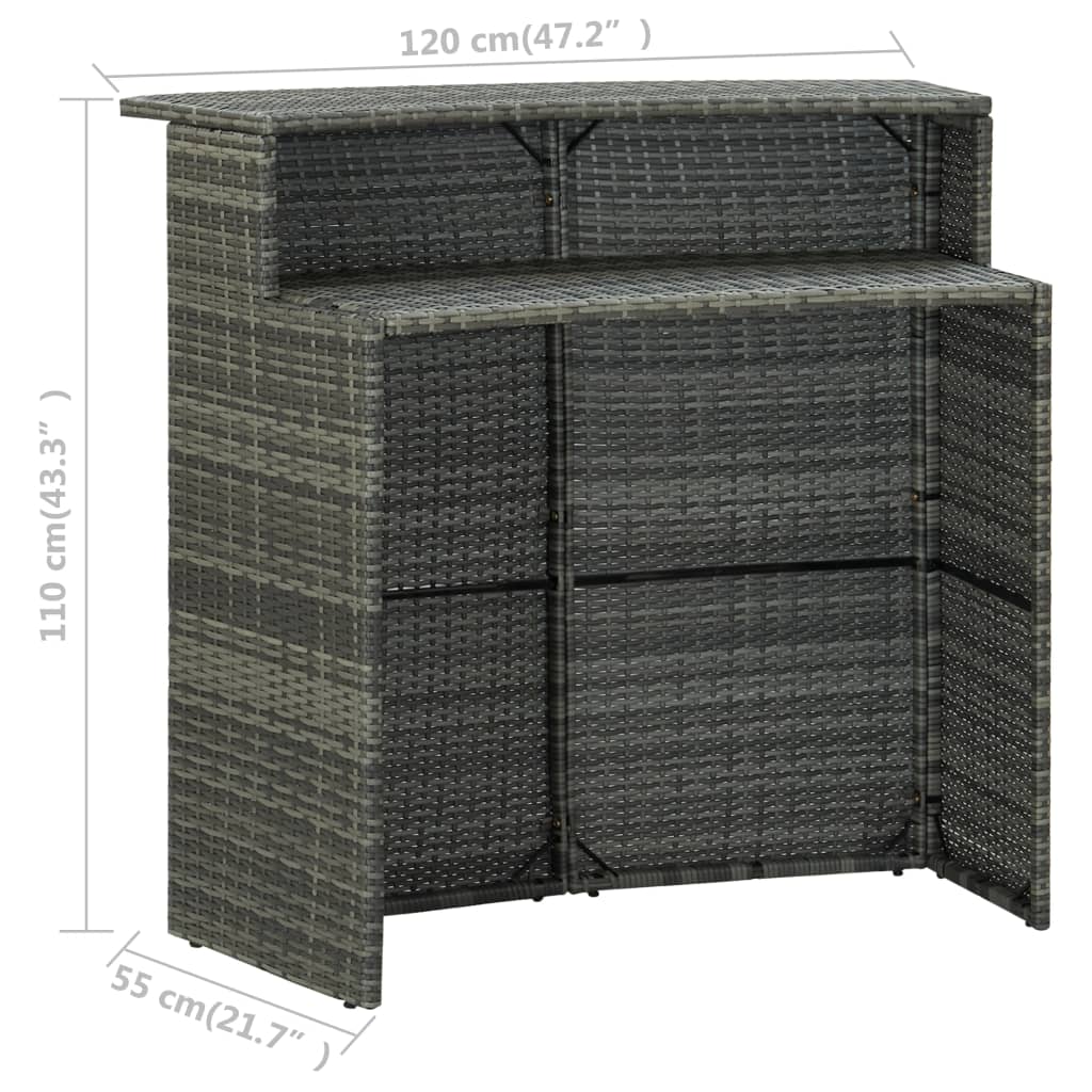 vidaXL Garden Bar Table Grey 120x55x110 cm Poly Rattan